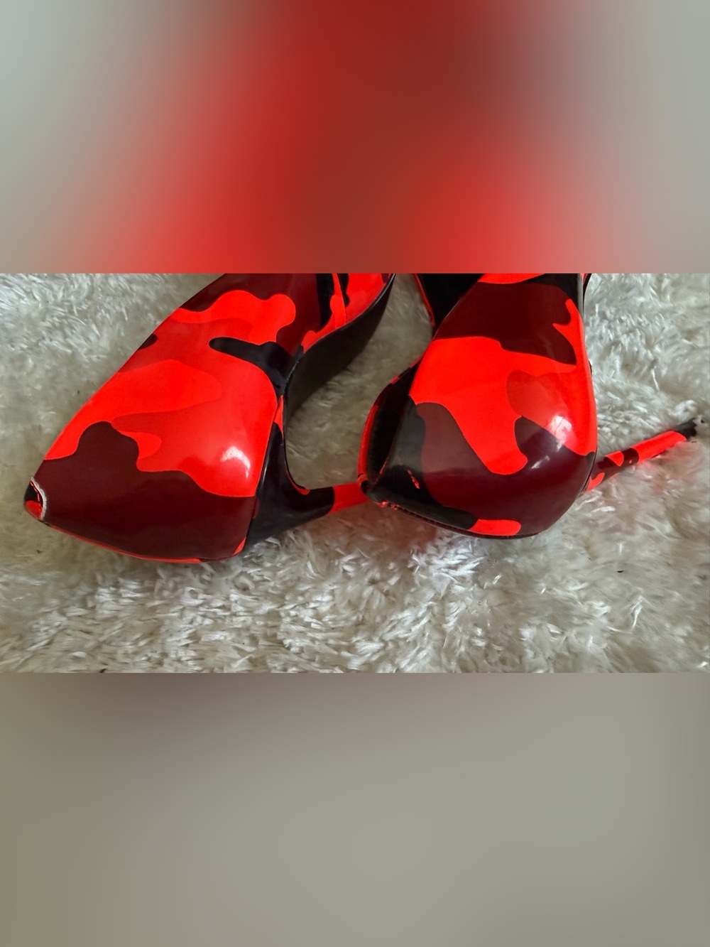 Steve Madden Red and Black Camouflage Patent Pointed-Toe Stiletto Heels - Picture 4 of 9